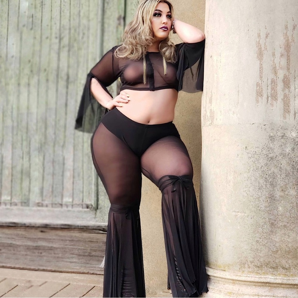NWT Dolls Kill Sugar Thrillz Last First Date Mesh Flares Sheer Pant Black Small